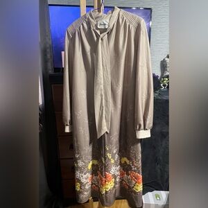 VTG Jandabar Floral Border Print Neck Bow Dress! Made in Canada!